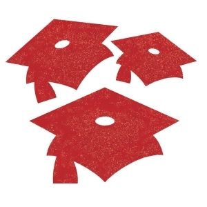 Club Pack of 72 Classic Red Graduation Cap Mini Glitter Cutouts - All