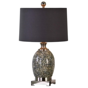 25 Madon Crackled Taupe Gray Glass and Charcoal Gray Tapered Round Hardback Shade Table Lamp - All