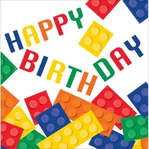 Club Pack of 192 Colorful Building Block Themed 2-Ply Happy Birthday Luncheon Party Napkins 6.5 - All