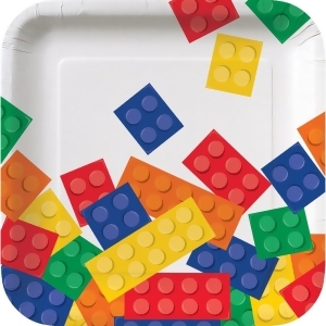 Club Pack of 96 Colorful Building Block Themed Square Luncheon Party Plates 7 - All