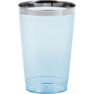 Club Pack of 98 Decorative Blue Metallic Trimmed Reusable Tumbler Drinking Glasses 12oz - All