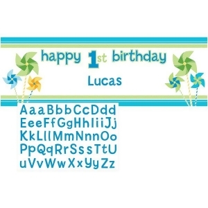 Pack of 6 Pastel Blue and Lime Green Boy Turning One Pinwheel Birthday Banner 20 x 60 - All