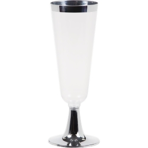 Set of 8 Decorative Metallic Trimmed Reusable Celebration Champagne Flute Party Glasses 5.5oz - All