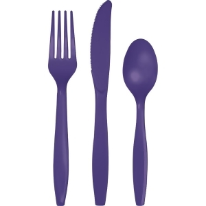 Club Pack of 216 Decorative Plastic Purple Party Knives Forks and Spoons - All