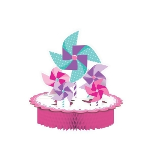 Pack of 6 Candy Pink and Lavender Pop-Up Pinwheel Girl Turning One Honeycomb Centerpiece 11.75 - All