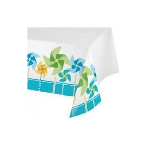 Pack of 6 Pastel Blue and Lime Green Boy Turning One Birthday Pinwheel Tablecloths 54 x 102 - All