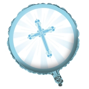 Club Pack of 10 Metallic Blue and White Cross 8 Foil Party Balloons From the Blessings Collection - All