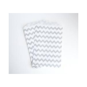 Club Pack of 120 Silver and White Chevron Striped Large Paper Party Treat Bags 8.75 - All