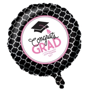Pack of 10 Black and Pink Congrats Grad Balloons 18 Glamorous Grad Collection - All