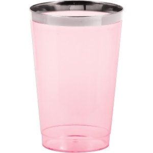 Club Pack of 98 Decorative Pink Metallic Trimmed Reusable Tumbler Drinking Glasses 12oz - All