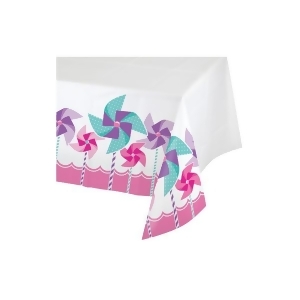 Pack of 6 Candy Pink and Lavender Girl Turning One Birthday Pinwheel Tablecloths 54 x 102 - All