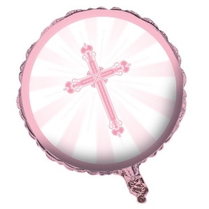 Club Pack of 10 Metallic Pink and White Cross 8 Foil Party Balloons From the Blessings Collection - All