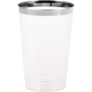 Club Pack of 98 Decorative Clear Metallic Trimmed Reusable Tumbler Drinking Glasses 12oz - All