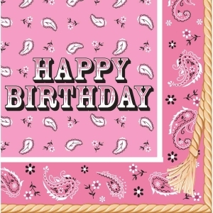 Club Pack of 192 Happy Birthday Pink Bandana Cowgirl Premium 2-Ply Disposable Lunch Napkins 6.5 - All