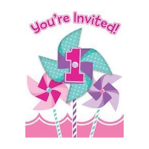 Pack of 48 Candy Pink and Lavender Girl Turning One Birthday Pinwheel Birthday Invitation 5 - All