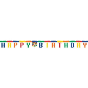 Club Pack of 12 Large Multicolor Happy Birthday Block Party Jointed Banner 10' - All