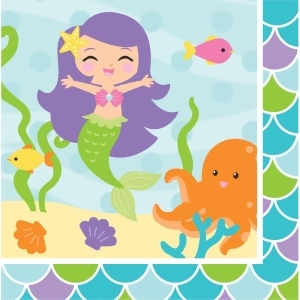 Club Pack of 192 Mermaid Friends Paper Party Disposable 2-Ply Lunch Napkins 6.5 - All