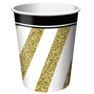 Club Pack of 96 Gold and White Striped Black and Gold Ensemble Disposable Paper Hot and Cold Drinking Party Cups 9 oz. - All