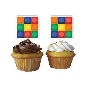 Club Pack of 144 Multicolor Square Birthday Block Party Cupcake Toppers - All