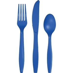 Club Pack of 216 Decorative Cobalt Blue Plastic Party Knives Forks and Spoons - All