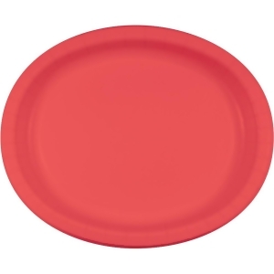 Club Pack of 96 Decorative Oval Coral Disposable Paper Party Platters 12 - All