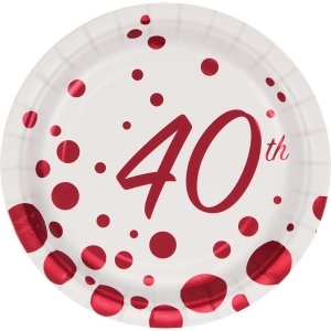 Club Pack of 96 Sparkle and Shine Ruby Anniversary Disposable Foil Party Lunch Plates 7 - All