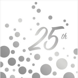 Club Pack of 192 Sparkle and Shine Silver Anniversary Paper Party Disposable 2-Ply Lunch Napkins 6.5 - All