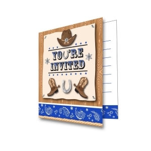 Club Pack of 48 Blue Bandana Cowboy You're Invited Paper Party Invitations 5 - All