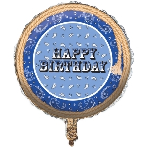 Pack of 10 Blue Bandana Cowboy Happy Birthday Metallic Foil Party Balloons 18 - All