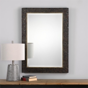 42 Rustic Hammered Metal with Dark Bronze Finish and Gold Trim Beveled Mirror - All