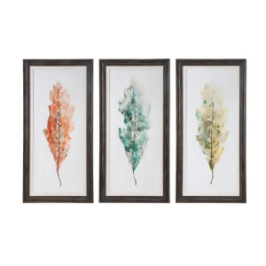 3-Piece Set of Tricolor Leave Hand Painted Abstract Wall Art Prints with Distressed Black Frames - All