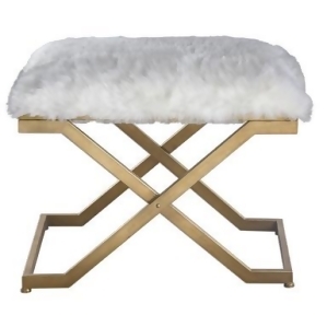 20 Plush Snow White Faux Fur and Hand Forged Gold Leafed Metal Small Decorative Bench - All