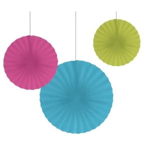 Club Pack of 18 Solid Blue Green Pink Hanging Tissue Paper Fan Party Decorations 16 - All