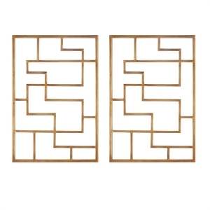 Set of 2 Modern Gold Leaf Finish Forged Metal Tetra Geometric Maze Wall Plaques - All