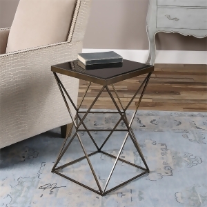 24 Steel Caged Frame Finished in Antique Bronze with Beveled Black Tempered Glass Top Accent Table - All