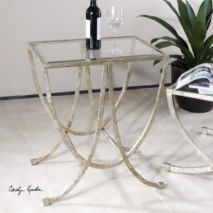 27 Hand Forged Iron Antiqued Silver with Tempered Clear Glass Top Side Table - All