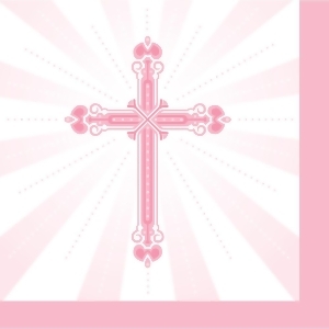 Club Pack of 360 Pink and White Cross Communion or Baptism Party Beverage Napkins From the Blessings Collection 5 - All