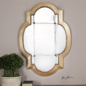 41 Stretched Quatrefoil Gold Leaf Antiqued Mirror with Gold Rosette Accents - All