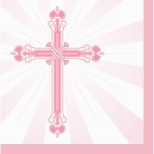 Club Pack of 360 Blessings Pink and White Ornate Cross 2-Ply Luncheon Napkins 6.5 - All