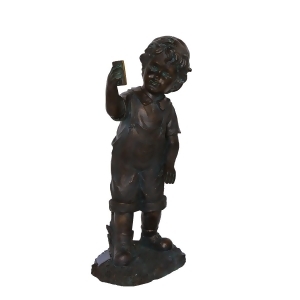 18 Distressed Black Bronze Boy with Cell Phone Solar Powered Led Lighted Outdoor Patio Garden Statue - All
