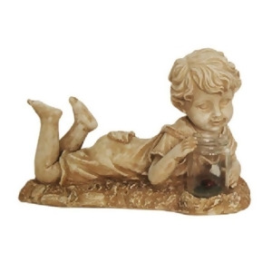 14 Distressed Almond Brown Lounging Boy Solar Powered Led Lighted Outdoor Patio Garden Statue - All