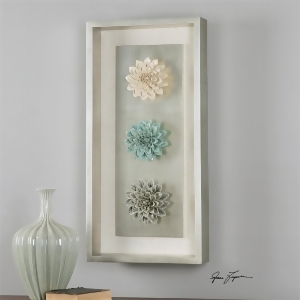 35 Ceramic Pastel Dahlia Flowers in Silver Shadow Box Frame Decorative Wall Art - All