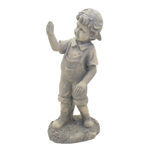 18 Distressed Gray Boy with Cell Phone Solar Powered Led Lighted Outdoor Patio Garden Statue - All