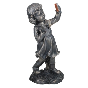 18 Distressed Black Bronze Girl with Cell Phone Solar Powered Led Lighted Outdoor Patio Garden Statue - All