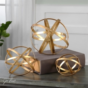 Set of 3 Iron Gold Leaf Sphere Decorative Table Top Decorations - All