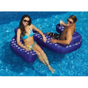 77 Blue Duo Looped Circular Inflatable Swimming Pool Lounger with Cup Holders - All