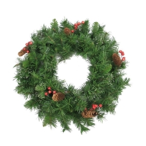 24 Iced Mixed Pine Red Berry and Pine Cone Artificial Christmas Wreath Unlit - All