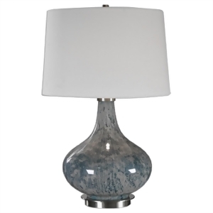 25 Celinda Blue Gray Glass with Round Ivory Fabric Shade Table Lamp - All