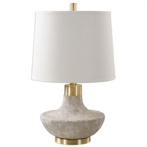 27 Volongo Stone Ivory Table Lamp with Tapered Round Linen Shade - All