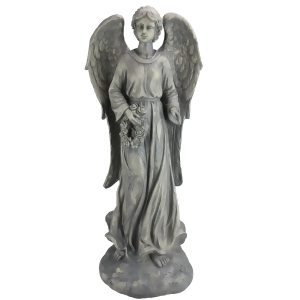 26 Distressed Finish Angel with Floral Wreath Outdoor Garden Figure - All